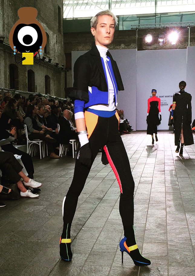 At graduate shows, the peacock male stretches designers wings